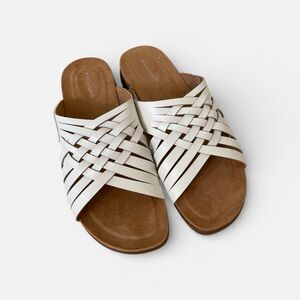 Easy Spirit Meadow White Leather Woven Slide Sandals 11W NWT